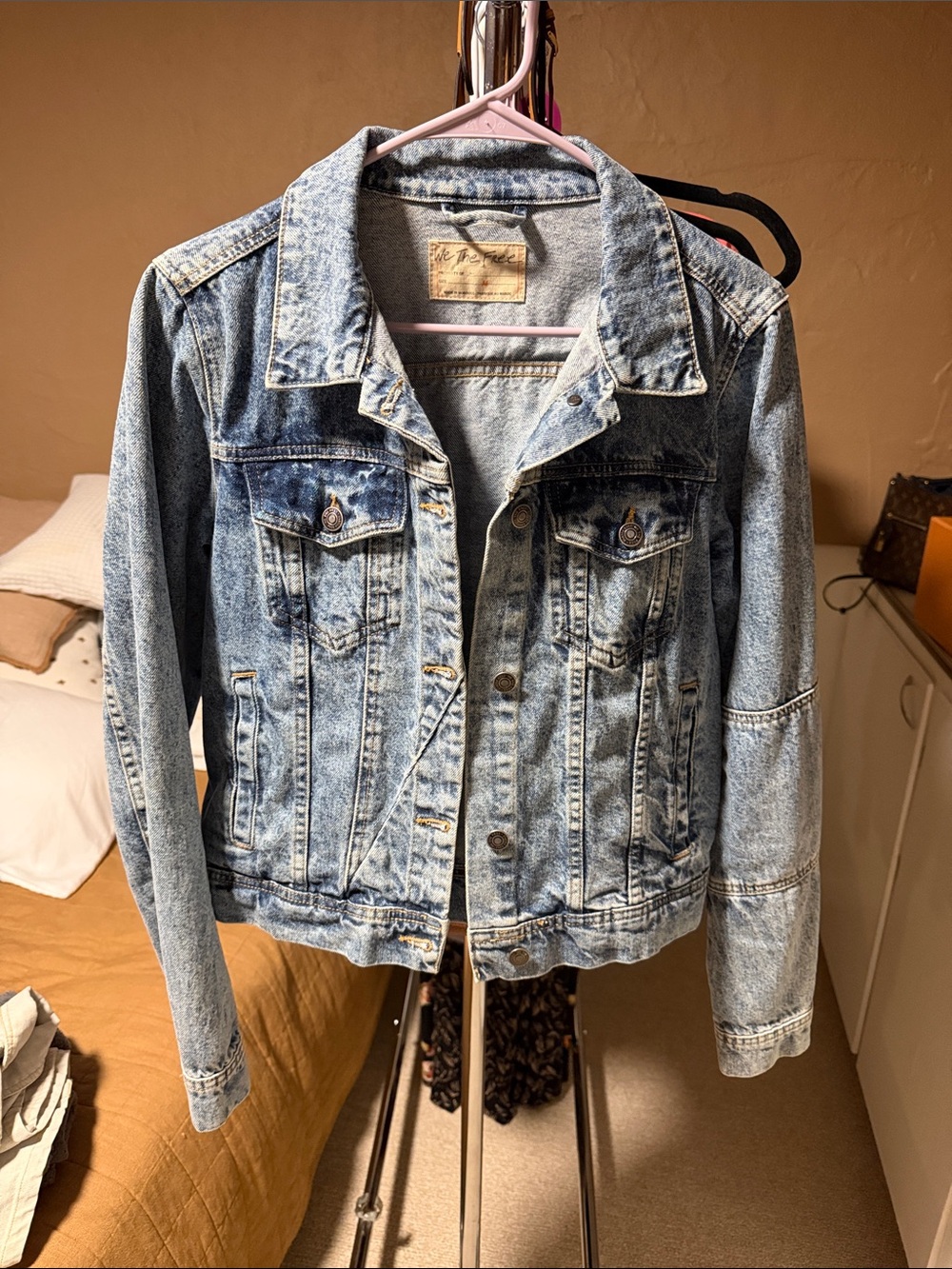 Free People Light Blue Acid Wash Denim Jacket